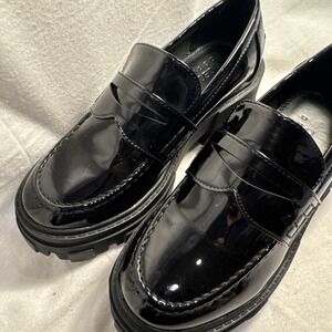 ASOS DESIGN Women Sz US 6 Shoes Black Patent Leather Raised Chunky Sole Slip On